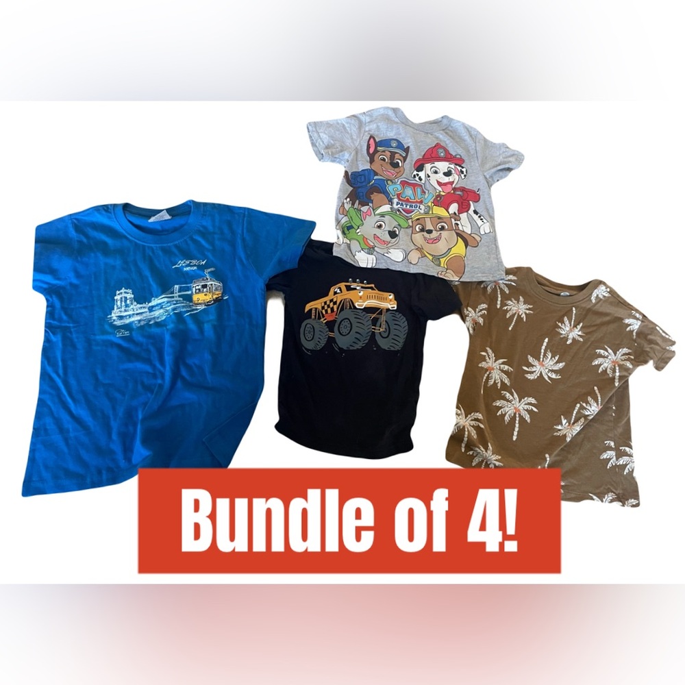 Bundle of 4 Kids size 4-5T T-Shirt Bundle - Blue, Gray, Black,‎ Brown.